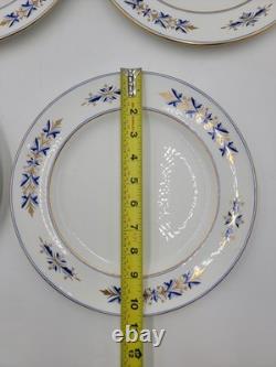 Rare Set of 4 Royal Crown Derby Tiffany Co. Blue Gold Dinner & Bread Plates A537