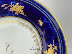 Rare Sevres 1848 Lapis Lazuli blue porcelain plate, signed by Moulder & Gilder