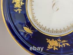 Rare Sevres 1848 Lapis Lazuli blue porcelain plate, signed by Moulder & Gilder