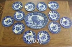 Rare & Stunnning 1900's Ridgways Turkey Flow Blue Platter & Plates