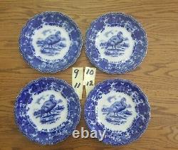 Rare & Stunnning 1900's Ridgways Turkey Flow Blue Platter & Plates