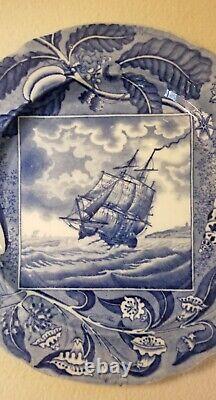 Rare c. 1815 Historical Staffordshire Shipping Series Pearlware Plate Frigate 1