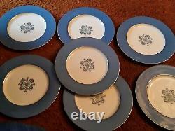 Reduced SET OF 7 LENOX RARE X112F Dinner Plates Enameled Center Wide Blue Border
