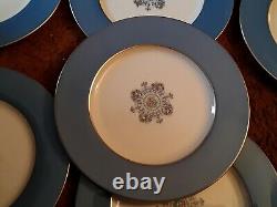Reduced SET OF 7 LENOX RARE X112F Dinner Plates Enameled Center Wide Blue Border