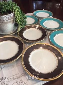 Richard Ginori Contessa Indaco Aqua (4)and Brown(4) Dinner Plates 10 3/8