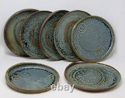 Robert Bob Briscoe Studio Pottery Blue & Brown Dinner Plates Set of 7