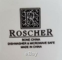Roscher & Co RRM26 Set of 5 Bone China Dinner Plates Blue Bird Floral Branch
