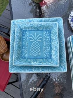 Roscher Stoneware Blue Crackle Pineapple Dinner Plates And Salad Plates Set Of13
