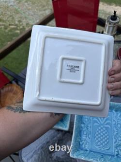 Roscher Stoneware Blue Crackle Pineapple Dinner Plates And Salad Plates Set Of13