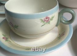 Rose Blue Edge Eggshell Swing s-191G Homer Laughlin HLC Bowl Cup Plate 8 Pieces