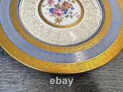 Rosedale 10.5Dinner Plate Gold Encrusted Border Floral Center Blue Bands 3 Pc
