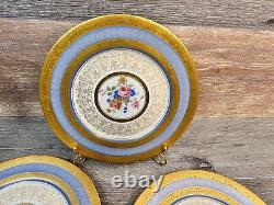 Rosedale 10.5Dinner Plate Gold Encrusted Border Floral Center Blue Bands 3 Pc