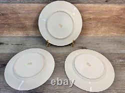 Rosedale 10.5Dinner Plate Gold Encrusted Border Floral Center Blue Bands 3 Pc
