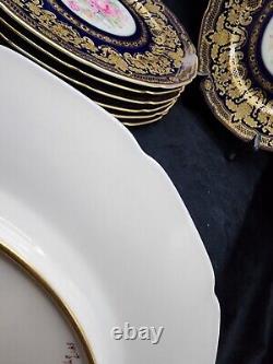 Rosenthal 5957 Cobalt Blue Gold Encrusted Dinner Plates Set of 8