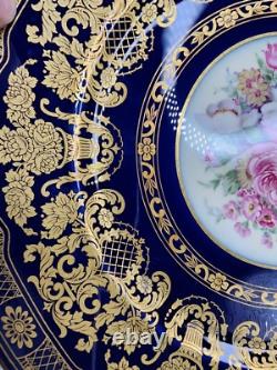 Rosenthal 5957 Cobalt Blue Gold Encrusted Dinner Plates Set of 8