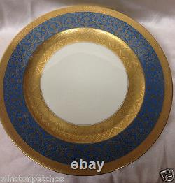 Rosenthal Ivory 10.5 Dinner Plate Gold Encrusted Filigree W Turquoise Blue Band