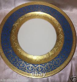 Rosenthal Ivory 10.5 Dinner Plate Gold Encrusted Filigree W Turquoise Blue Band