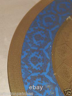 Rosenthal Ivory 10.5 Dinner Plate Gold Encrusted Filigree W Turquoise Blue Band