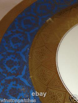 Rosenthal Ivory 10.5 Dinner Plate Gold Encrusted Filigree W Turquoise Blue Band