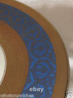 Rosenthal Ivory 10.5 Dinner Plate Gold Encrusted Filigree W Turquoise Blue Band