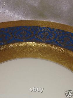 Rosenthal Ivory 10.5 Dinner Plate Gold Encrusted Filigree W Turquoise Blue Band