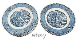 Royal China Currier & Ives Blue Old Grist MILL In Winter Dinner Plates Set Of 12