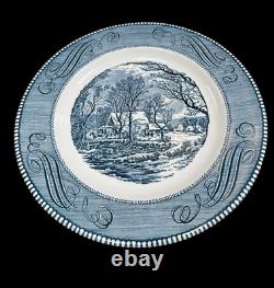 Royal China Currier & Ives Blue Old Grist MILL In Winter Dinner Plates Set Of 12