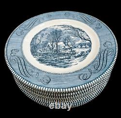 Royal China Currier & Ives Blue Old Grist MILL In Winter Dinner Plates Set Of 12