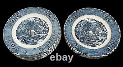 Royal China Currier & Ives Blue Old Grist MILL In Winter Dinner Plates Set Of 12