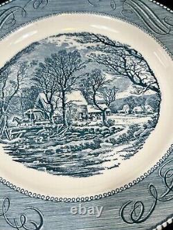Royal China Currier & Ives Blue Old Grist MILL In Winter Dinner Plates Set Of 12