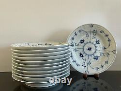 Royal Copenhagen 1957 1st Quality Blue Fluted Plain #175 Dinner Plates Set of 12