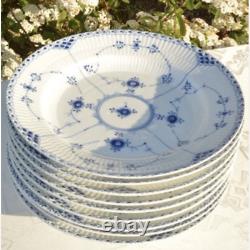 Royal Copenhagen 1/571 blue fluted half lace 6 dinner plate set antique vintage