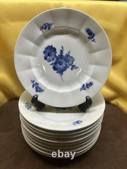 Royal Copenhagen Blue Flowers Ribbed Plates 10/8550 9 in Set Of 10 VGC