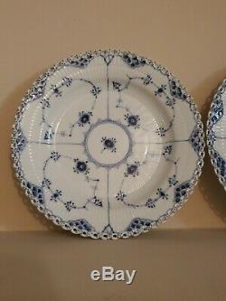 Royal Copenhagen Blue Fluted Full Lace 1084 Dinner Plates Set Of 3 Denmark 9-7/8