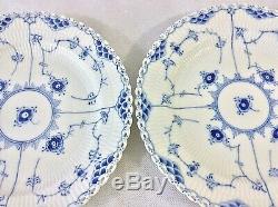 Royal Copenhagen Blue Fluted Full Lace Set 2 Dinner Plates 1/1084 1st Q 9 7/8d