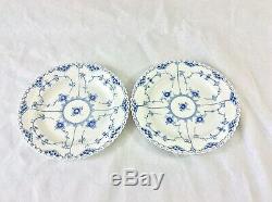 Royal Copenhagen Blue Fluted Full Lace Set 2 Dinner Plates 1/1084 1st Q 9 7/8d