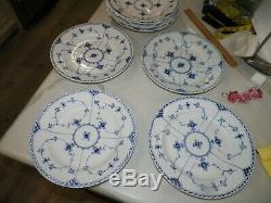 Royal Copenhagen Blue Fluted Half Lace 571 Dinner Plates Set Of Four (4)