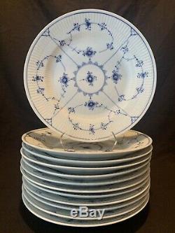 Royal Copenhagen Blue Fluted Plain Dinner Plates 175 10 Dia Set of 12