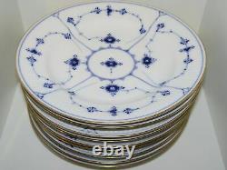 Royal Copenhagen Blue Fluted Plain with Gold edge, set of 11 dinner plates
