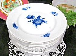 Royal Copenhagen Blue flowers set of 8 dinner plates with basket weave pattern