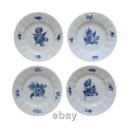Royal Copenhagen Denmark Set of 4 Blue Flowers Ribbed Dinner Plate 10/8549 10