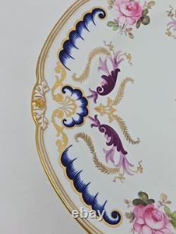 Royal Crown Derby Dinner Plate C. 1914 Pink Roses, Blue & Purple Scrollwork