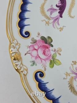 Royal Crown Derby Dinner Plate C. 1914 Pink Roses, Blue & Purple Scrollwork
