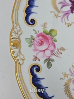 Royal Crown Derby Dinner Plate C. 1914 Pink Roses, Blue & Purple Scrollwork