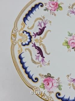Royal Crown Derby Dinner Plate C. 1914 Pink Roses, Blue & Purple Scrollwork