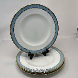 Royal Crown Derby Fifth Avenue Dinner Plates Turquoise/Gold Set of 4 10.5