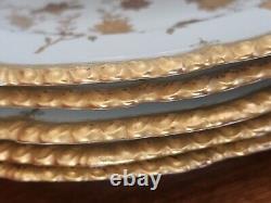 Royal Crown Derby GOLD RAISED FLOWERS LEAVES TURQUOISE Gadrooned Lunch 6 Plates