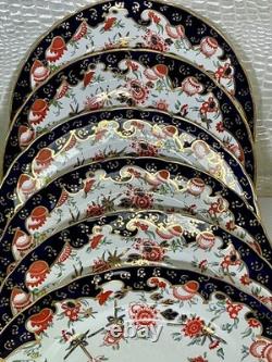 Royal Crown Derby Melton Imari 10 Set of 6 Dinner Plates Cobalt Blue Gold Red