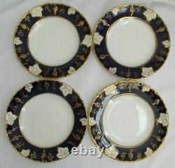 Royal Crown Derby Vine Cobalt Blue & Gold English Bone China Dinner Plate Set 4