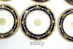 Royal Doulton Burslem Cabinet Plates, 12, Raised Gilding, Beaded Cobalt Blue